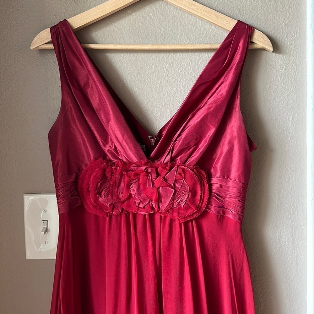 TERI JON BY RICKIE FREEMAN Red Sleeveless V Neck Chiffon Long Dress